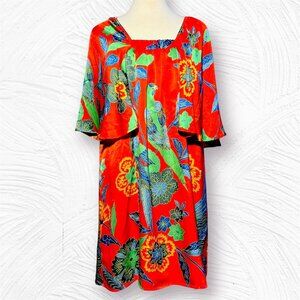 Y2K Designer Joy Han 100% Silk, Floral & Bird Print Red Dress